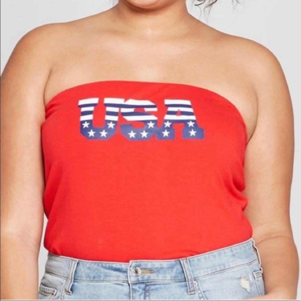 USA red tube top crop top July 4th Patriotic Sz. Large